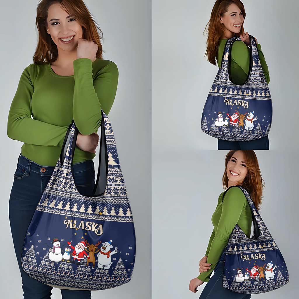 Custom Alaska Christmas Grocery Bag Santa Claus With Snowman Reindeer Penguin
