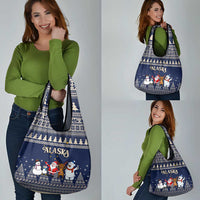 Custom Alaska Christmas Grocery Bag Santa Claus With Snowman Reindeer Penguin