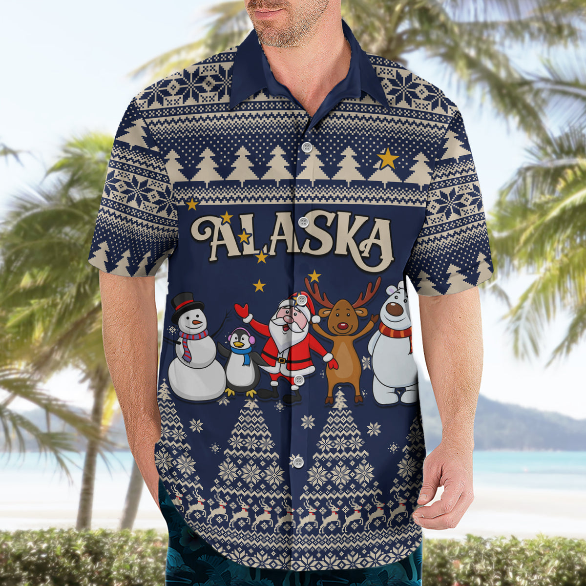 Custom Alaska Christmas Hawaiian Shirt Santa Claus With Snowman Reindeer Penguin - Wonder Print Shop