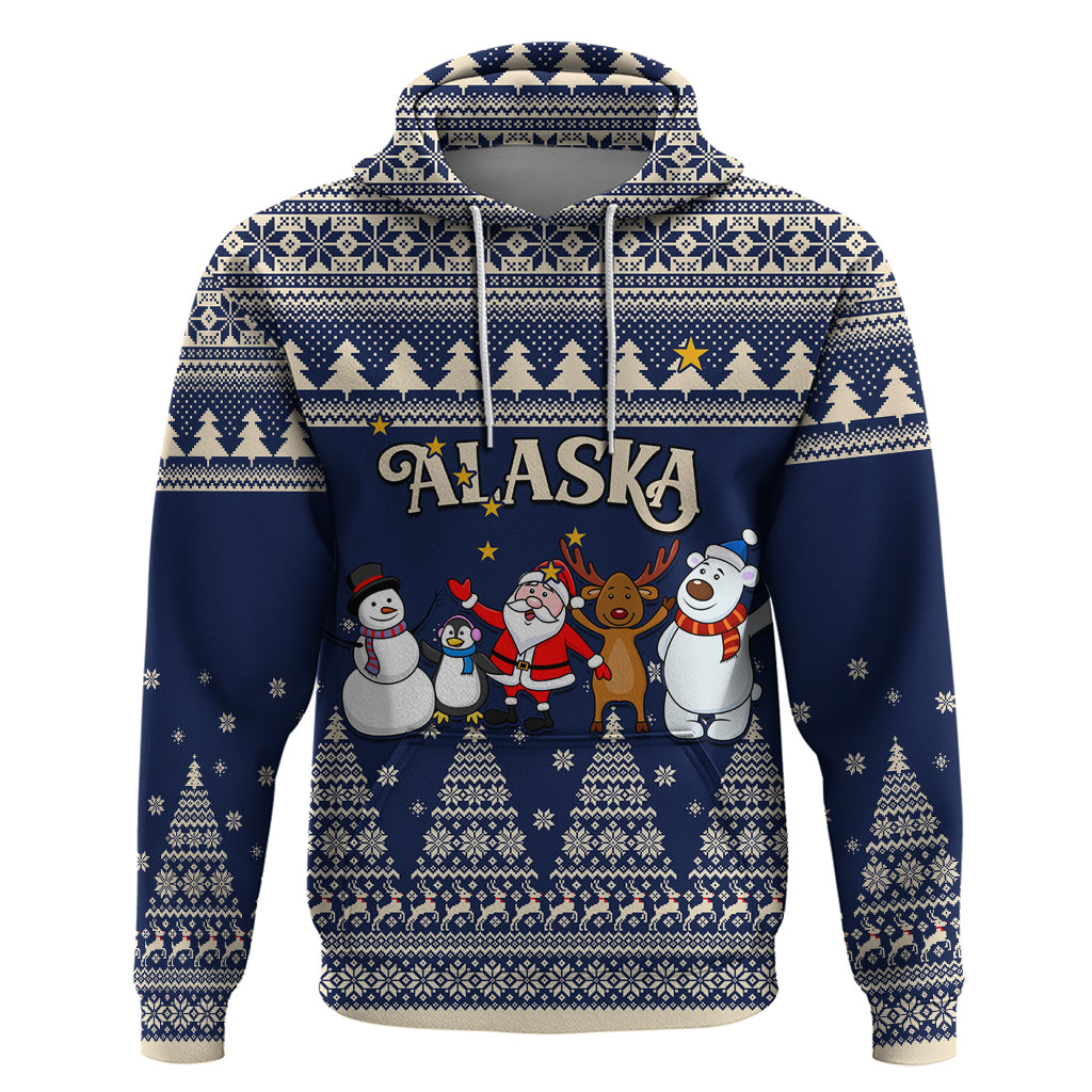 Custom Alaska Christmas Hoodie Santa Claus With Snowman Reindeer Penguin - Wonder Print Shop