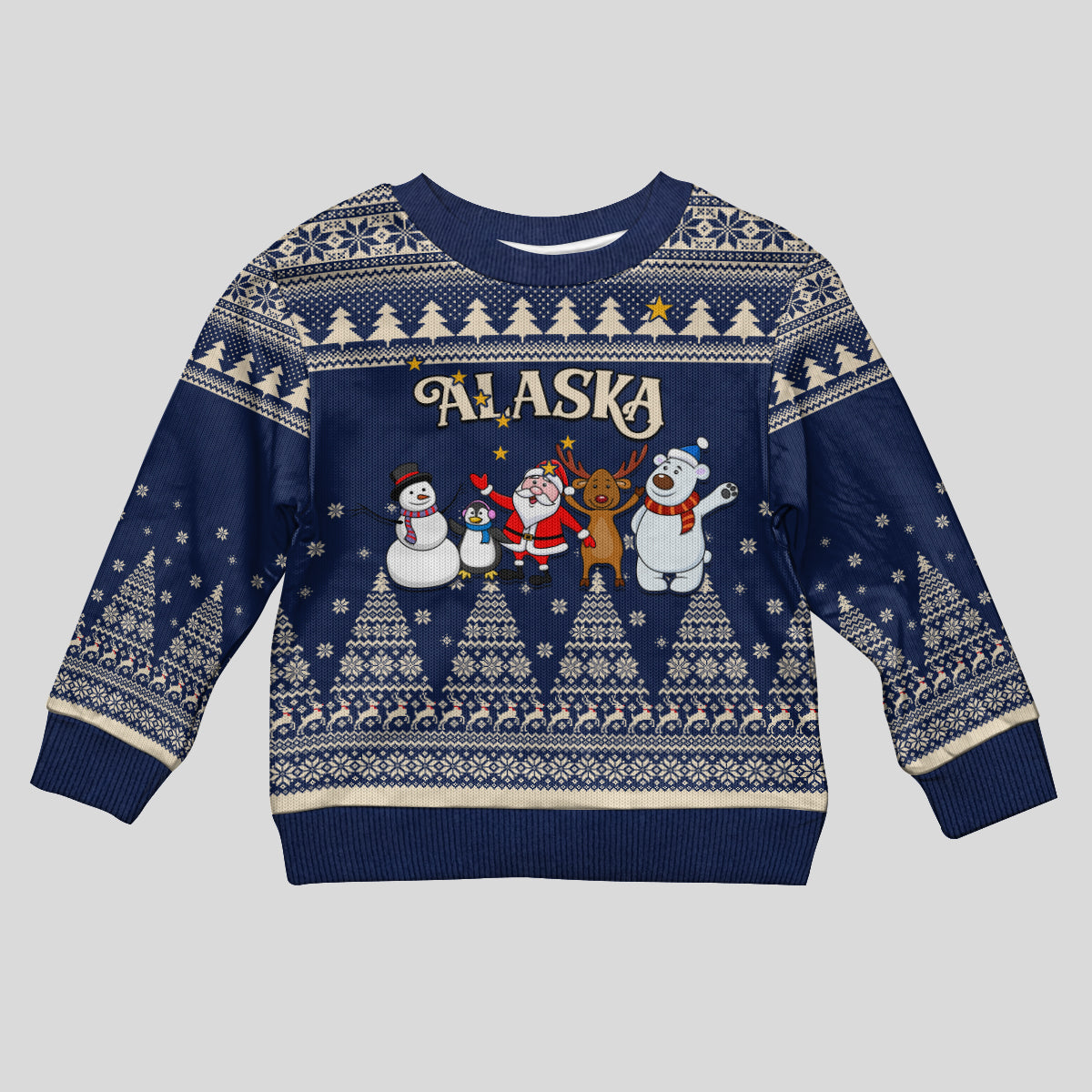Custom Alaska Christmas Kid Ugly Christmas Sweater Santa Claus With Snowman Reindeer Penguin - Wonder Print Shop