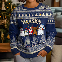Custom Alaska Christmas Kid Ugly Christmas Sweater Santa Claus With Snowman Reindeer Penguin - Wonder Print Shop