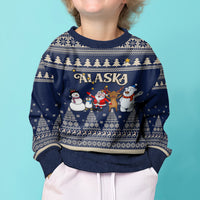 Custom Alaska Christmas Kid Ugly Christmas Sweater Santa Claus With Snowman Reindeer Penguin - Wonder Print Shop