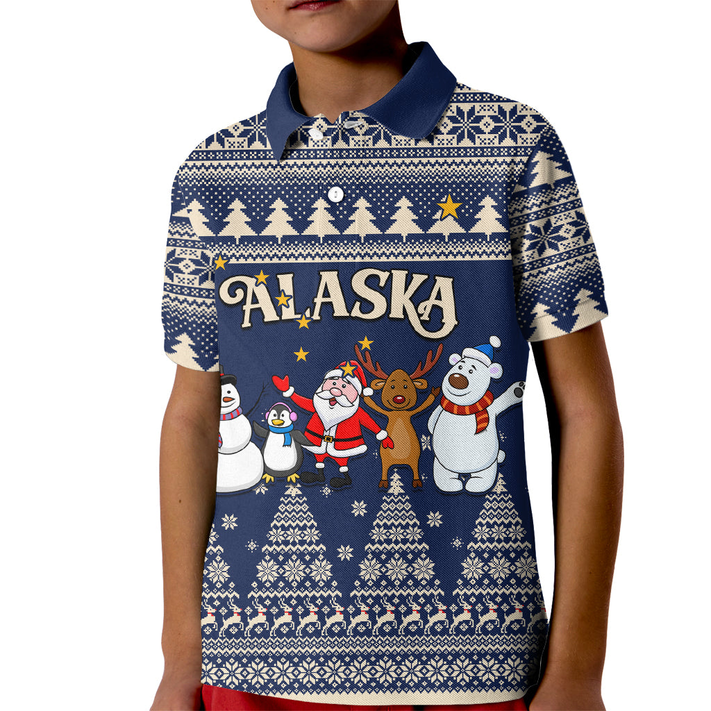 Custom Alaska Christmas Kid Polo Shirt Santa Claus With Snowman Reindeer Penguin - Wonder Print Shop