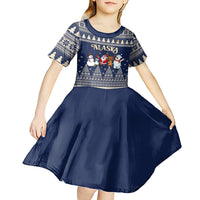 Custom Alaska Christmas Kid Short Sleeve Dress Santa Claus With Snowman Reindeer Penguin - Wonder Print Shop
