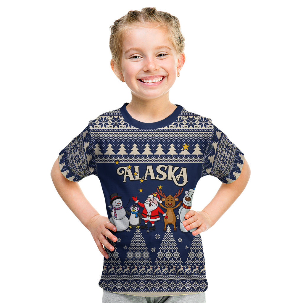 Custom Alaska Christmas Kid T Shirt Santa Claus With Snowman Reindeer Penguin - Wonder Print Shop