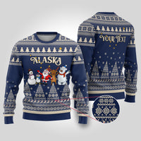 Custom Alaska Christmas Ugly Christmas Sweater Santa Claus With Snowman Reindeer Penguin - Wonder Print Shop
