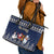 Custom Alaska Christmas Leather Tote Bag Santa Claus With Snowman Reindeer Penguin - Wonder Print Shop