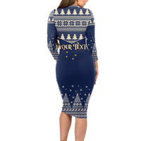 Custom Alaska Christmas Long Sleeve Bodycon Dress Santa Claus With Snowman Reindeer Penguin - Wonder Print Shop