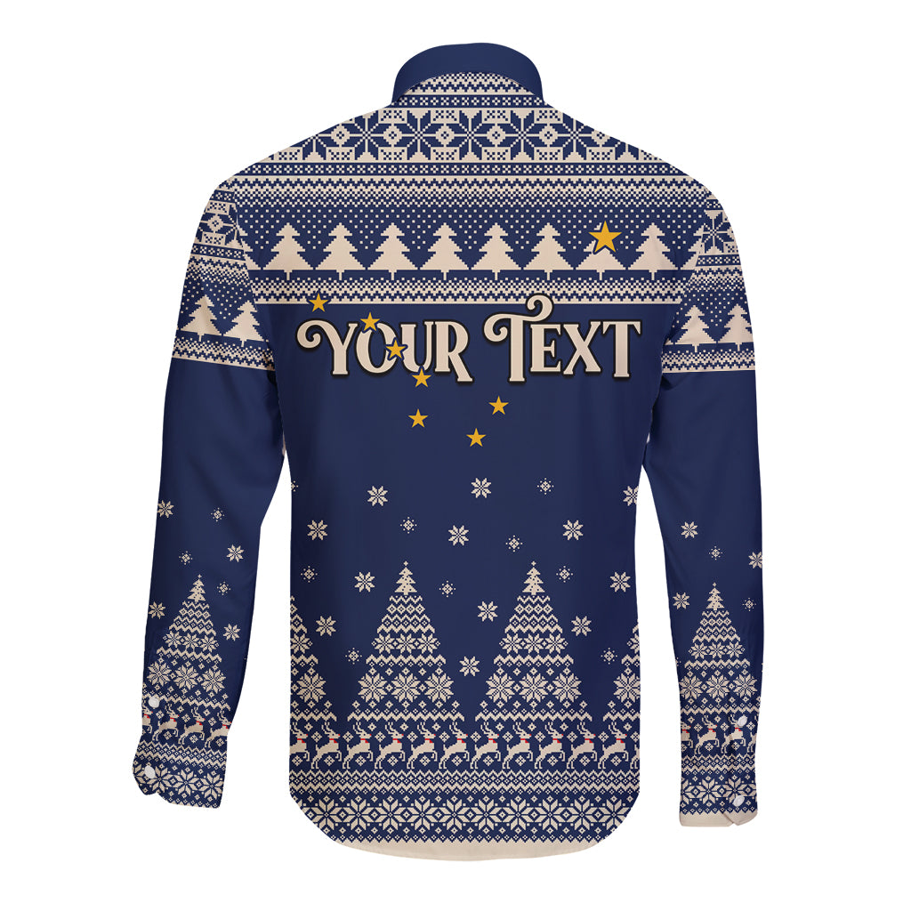 Custom Alaska Christmas Long Sleeve Button Shirt Santa Claus With Snowman Reindeer Penguin - Wonder Print Shop