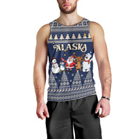 Custom Alaska Christmas Men Tank Top Santa Claus With Snowman Reindeer Penguin - Wonder Print Shop