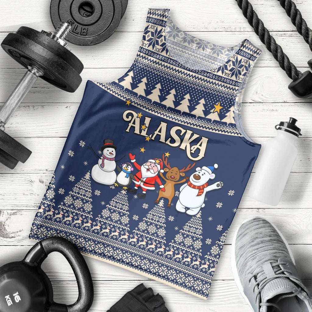 Custom Alaska Christmas Men Tank Top Santa Claus With Snowman Reindeer Penguin - Wonder Print Shop