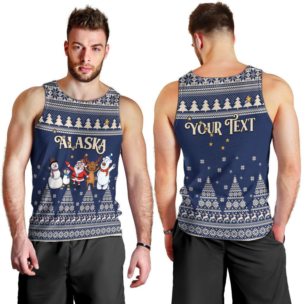 Custom Alaska Christmas Men Tank Top Santa Claus With Snowman Reindeer Penguin - Wonder Print Shop