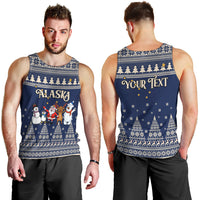 Custom Alaska Christmas Men Tank Top Santa Claus With Snowman Reindeer Penguin - Wonder Print Shop