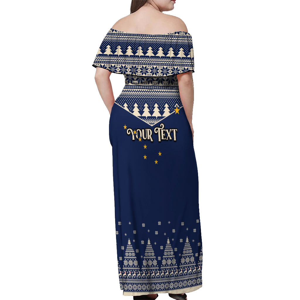 Custom Alaska Christmas Off Shoulder Maxi Dress Santa Claus With Snowman Reindeer Penguin - Wonder Print Shop