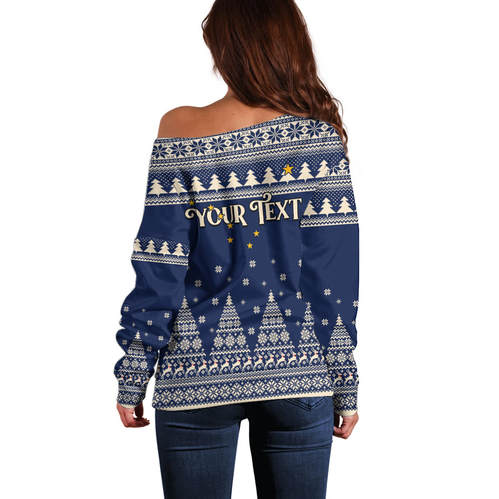 Custom Alaska Christmas Off Shoulder Sweater Santa Claus With Snowman Reindeer Penguin - Wonder Print Shop