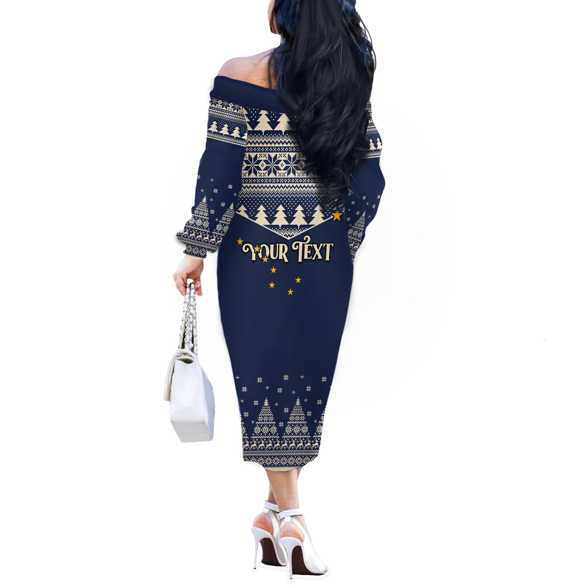 Custom Alaska Christmas Off The Shoulder Long Sleeve Dress Santa Claus With Snowman Reindeer Penguin - Wonder Print Shop