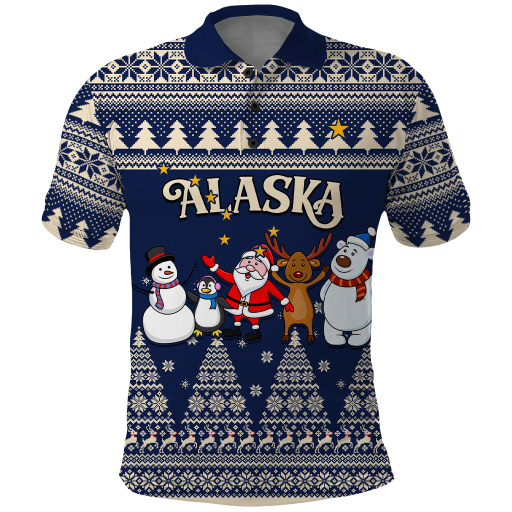 Custom Alaska Christmas Polo Shirt Santa Claus With Snowman Reindeer Penguin - Wonder Print Shop