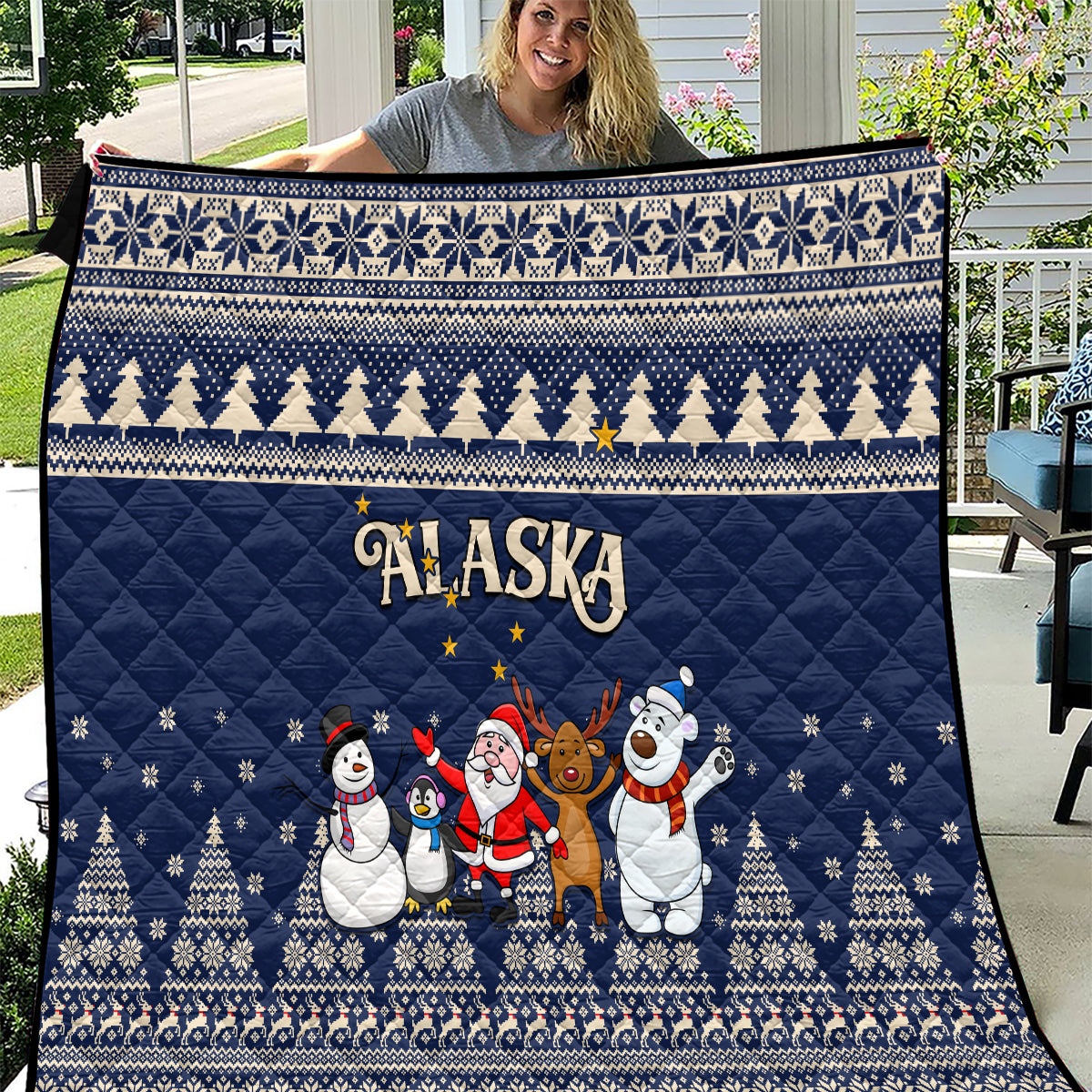 Custom Alaska Christmas Quilt Santa Claus With Snowman Reindeer Penguin - Wonder Print Shop