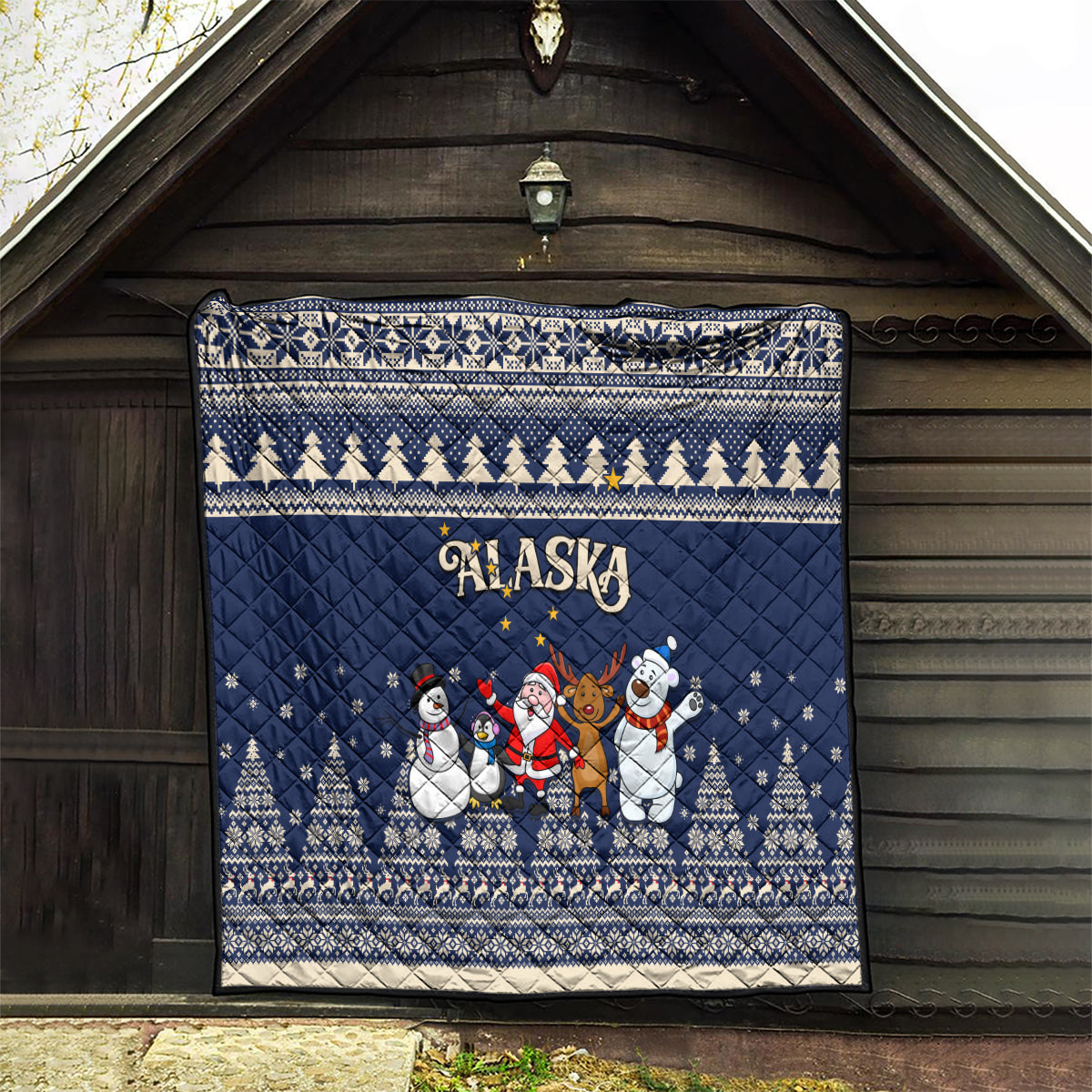 Custom Alaska Christmas Quilt Santa Claus With Snowman Reindeer Penguin - Wonder Print Shop