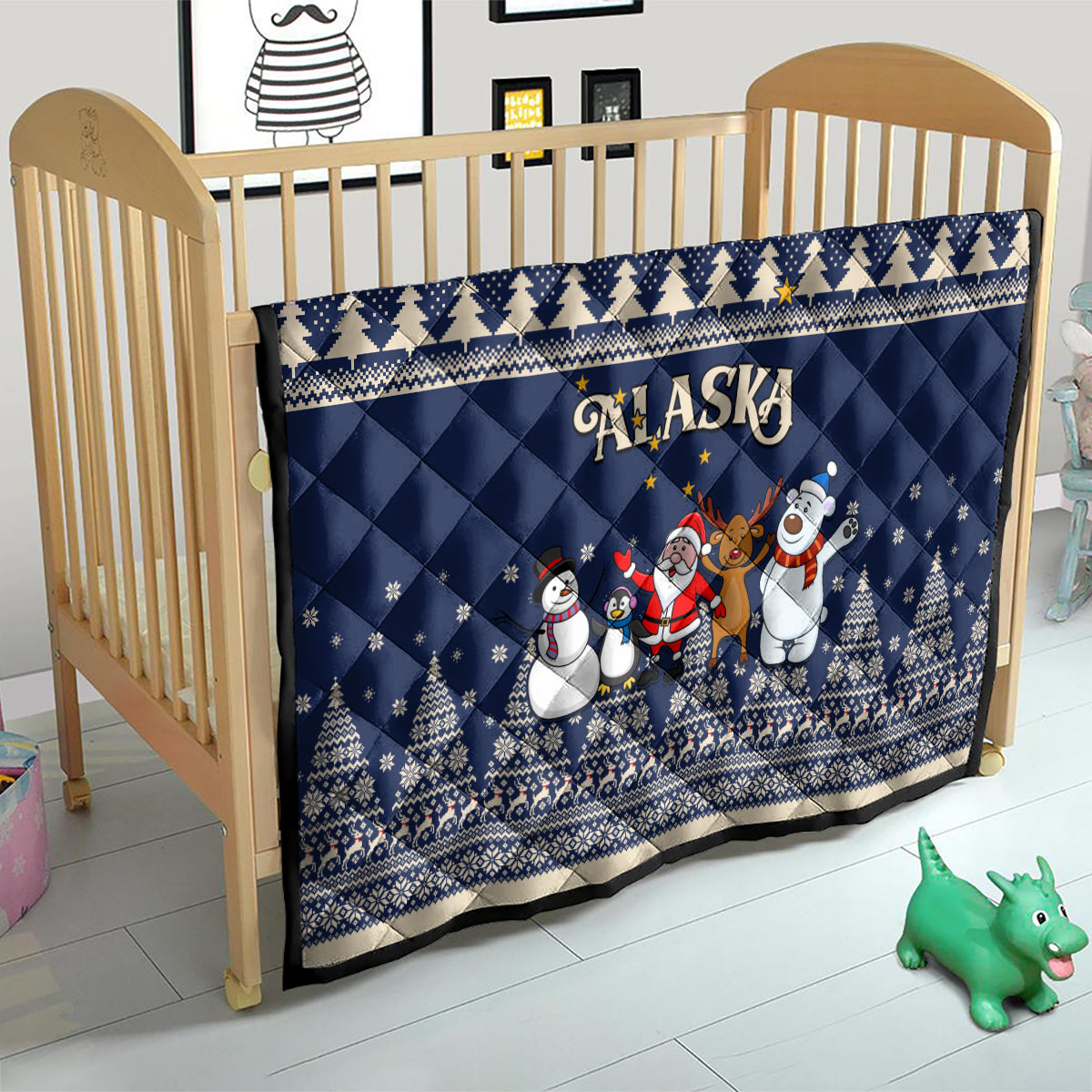 Custom Alaska Christmas Quilt Santa Claus With Snowman Reindeer Penguin - Wonder Print Shop