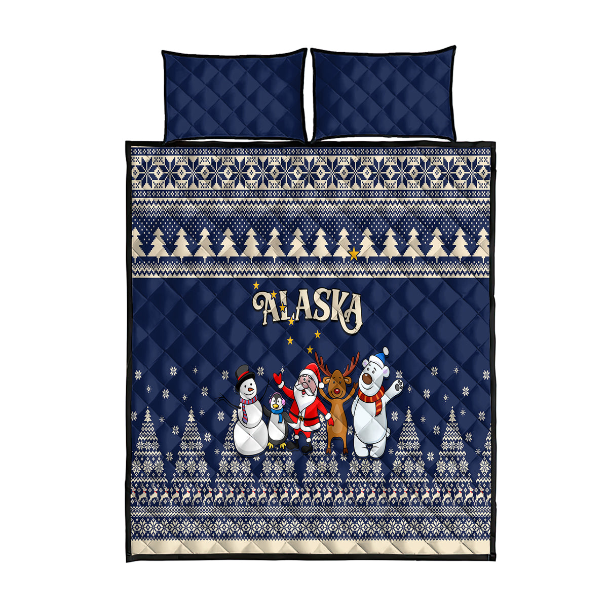 Custom Alaska Christmas Quilt Bed Set Santa Claus With Snowman Reindeer Penguin - Wonder Print Shop
