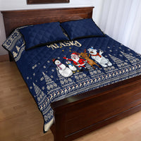 Custom Alaska Christmas Quilt Bed Set Santa Claus With Snowman Reindeer Penguin - Wonder Print Shop