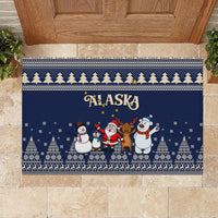 Custom Alaska Christmas Rubber Doormat Santa Claus With Snowman Reindeer Penguin - Wonder Print Shop