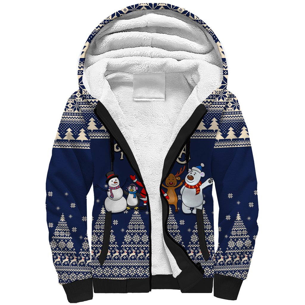 Custom Alaska Christmas Sherpa Hoodie Santa Claus With Snowman Reindeer Penguin - Wonder Print Shop