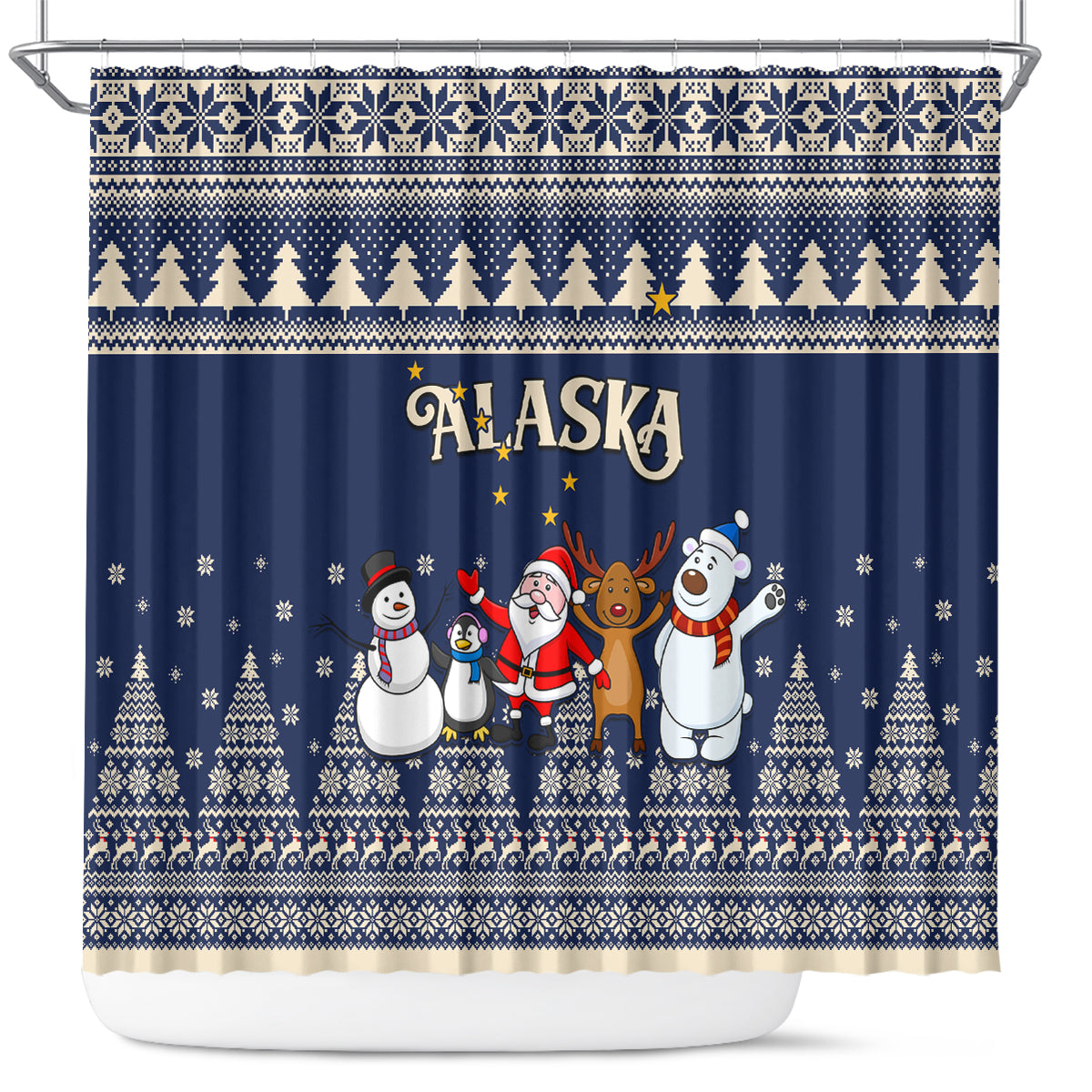 custom-alaska-christmas-shower-curtain-santa-claus-with-snowman-reindeer-penguin