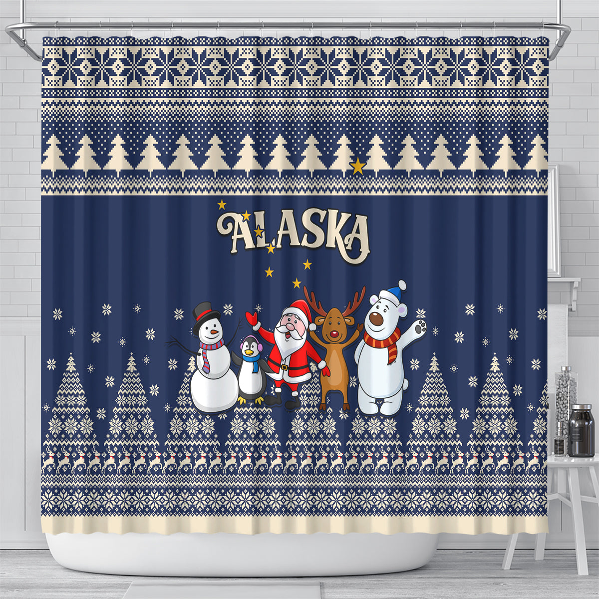 custom-alaska-christmas-shower-curtain-santa-claus-with-snowman-reindeer-penguin