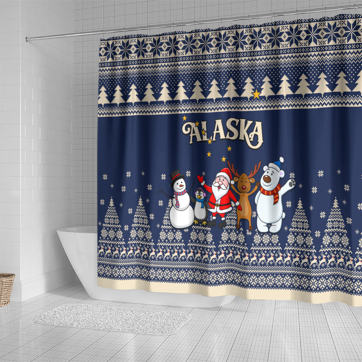custom-alaska-christmas-shower-curtain-santa-claus-with-snowman-reindeer-penguin