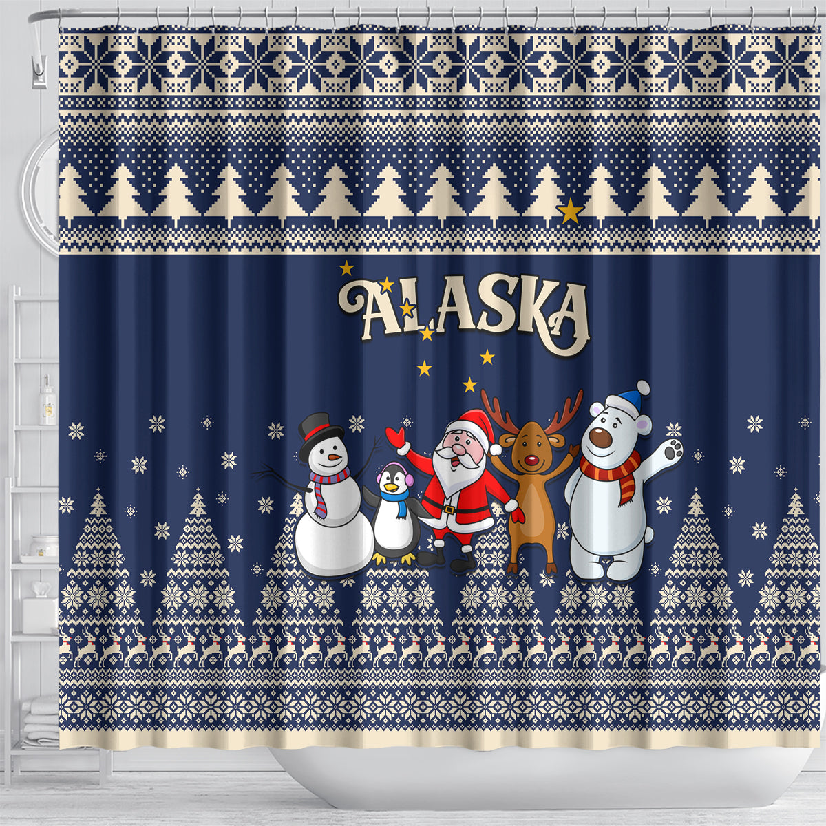 custom-alaska-christmas-shower-curtain-santa-claus-with-snowman-reindeer-penguin