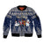 Custom Alaska Christmas Sleeve Zip Bomber Jacket Santa Claus With Snowman Reindeer Penguin - Wonder Print Shop