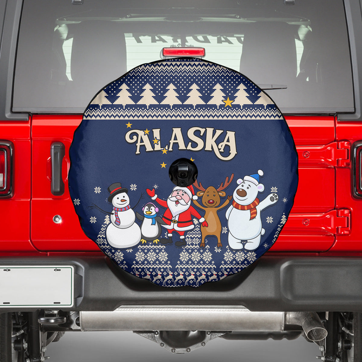 Custom Alaska Christmas Spare Tire Cover Santa Claus With Snowman Reindeer Penguin - Wonder Print Shop