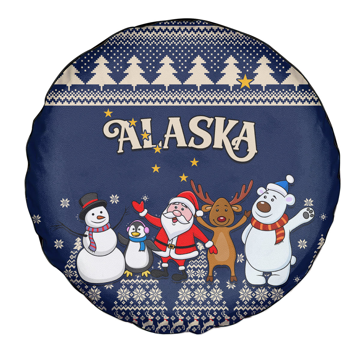 Custom Alaska Christmas Spare Tire Cover Santa Claus With Snowman Reindeer Penguin - Wonder Print Shop