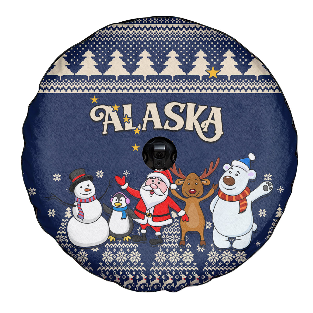 Custom Alaska Christmas Spare Tire Cover Santa Claus With Snowman Reindeer Penguin - Wonder Print Shop