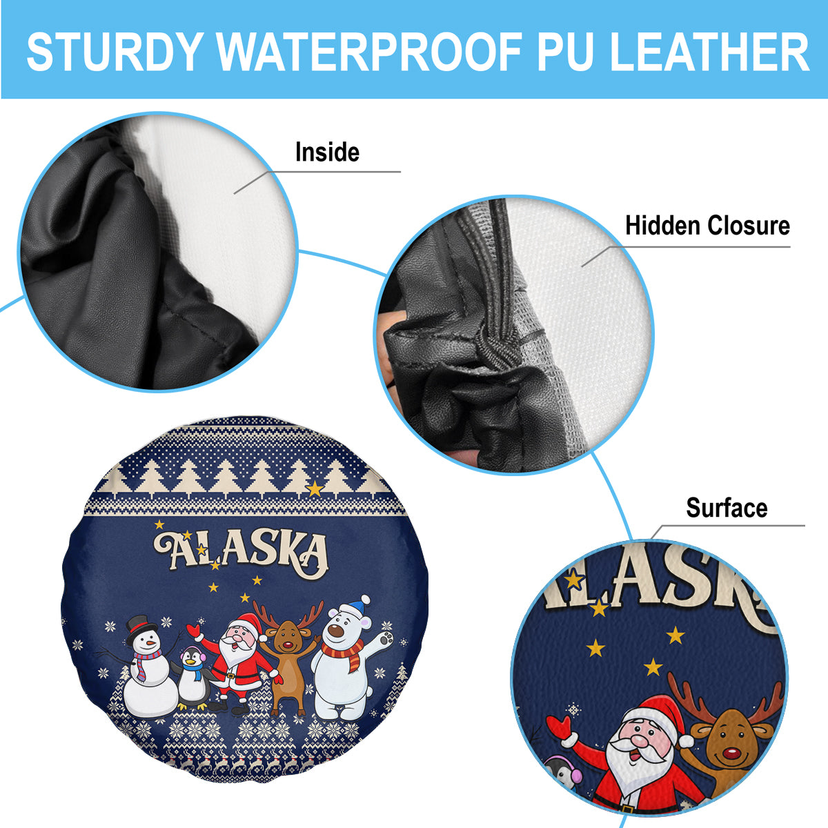 Custom Alaska Christmas Spare Tire Cover Santa Claus With Snowman Reindeer Penguin - Wonder Print Shop