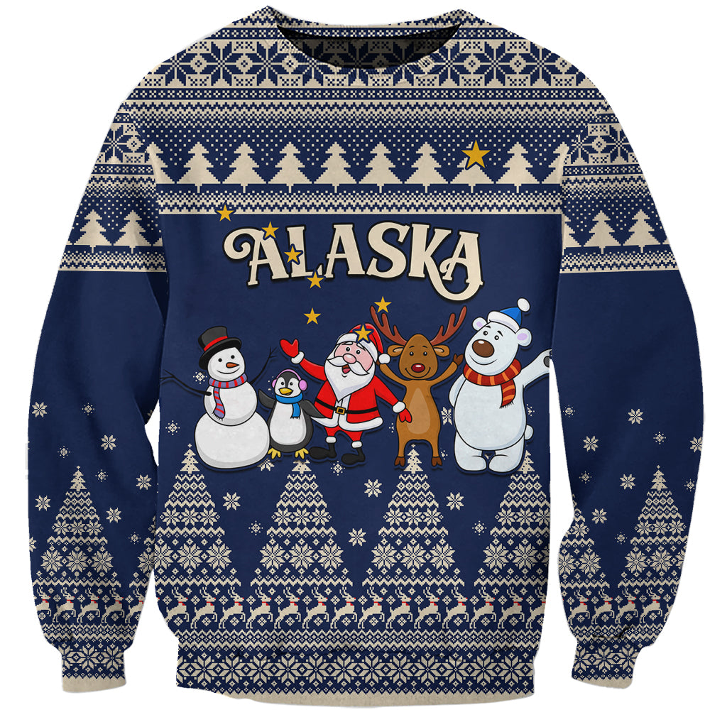 Custom Alaska Christmas Sweatshirt Santa Claus With Snowman Reindeer Penguin - Wonder Print Shop