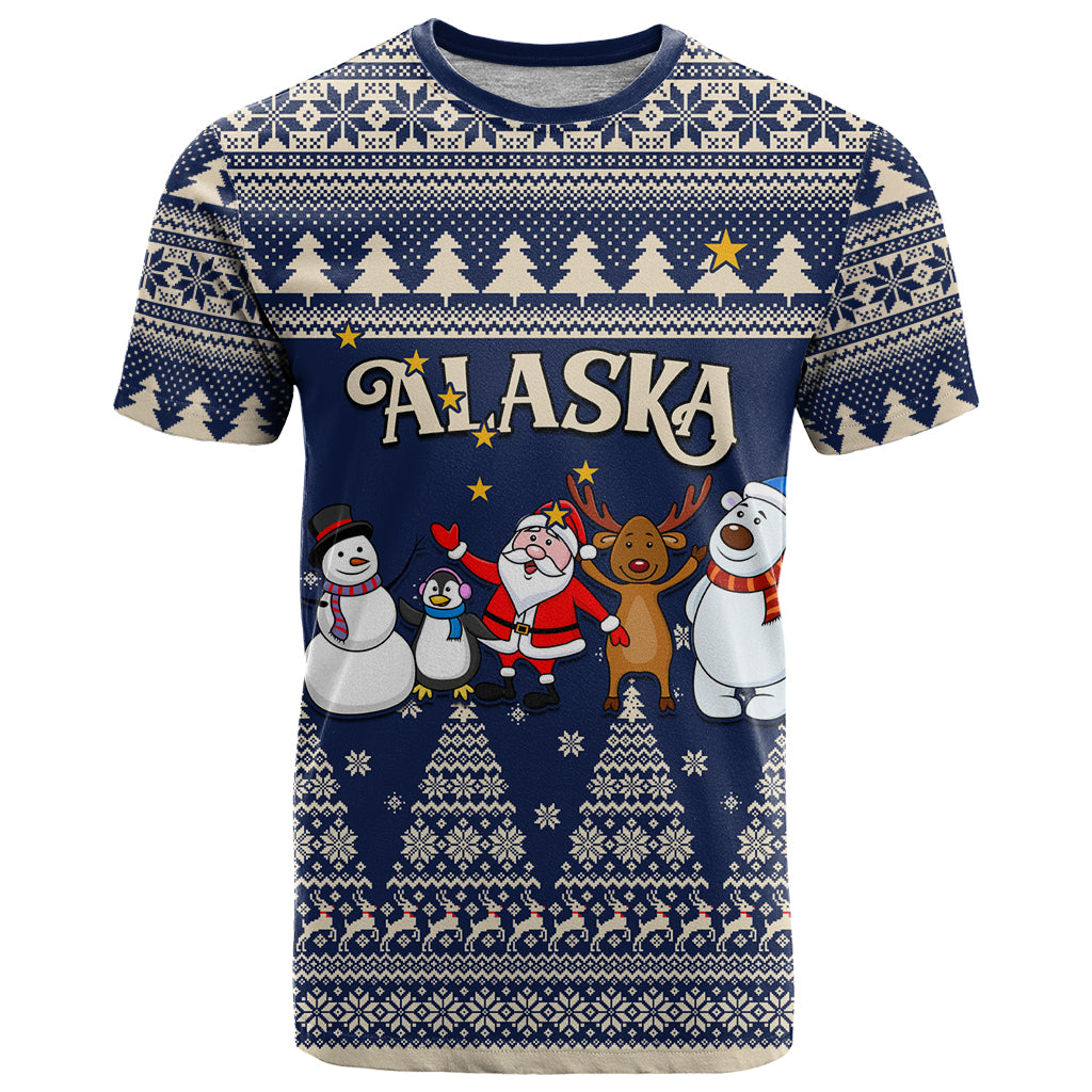 Custom Alaska Christmas T Shirt Santa Claus With Snowman Reindeer Penguin - Wonder Print Shop