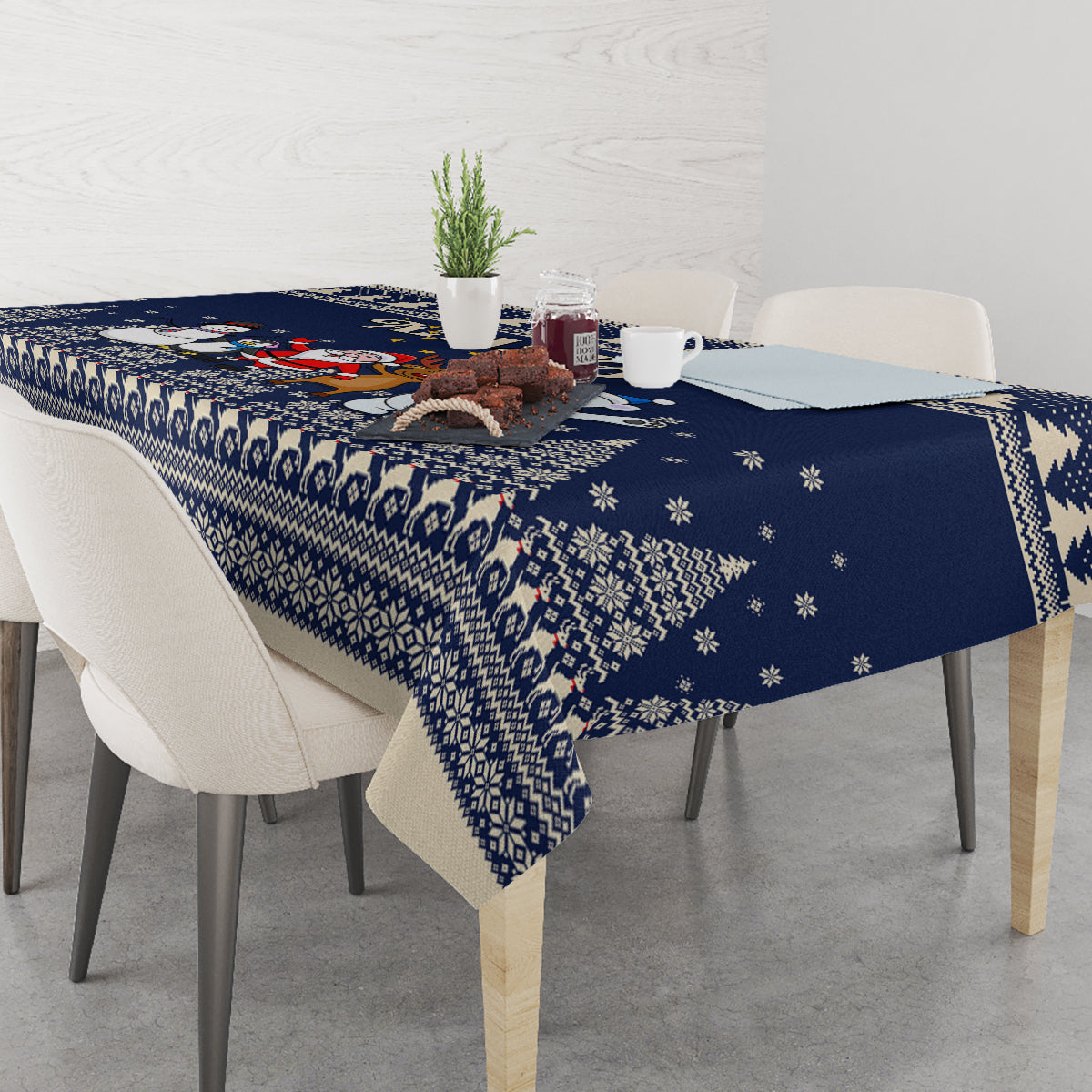 Custom Alaska Christmas Tablecloth Santa Claus With Snowman Reindeer Penguin - Wonder Print Shop