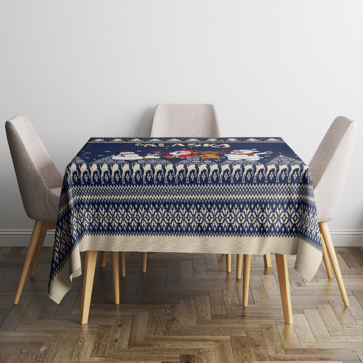 Custom Alaska Christmas Tablecloth Santa Claus With Snowman Reindeer Penguin - Wonder Print Shop
