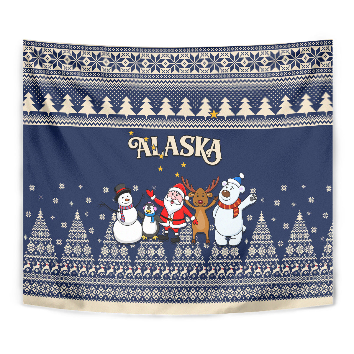 Custom Alaska Christmas Tapestry Santa Claus With Snowman Reindeer Penguin - Wonder Print Shop