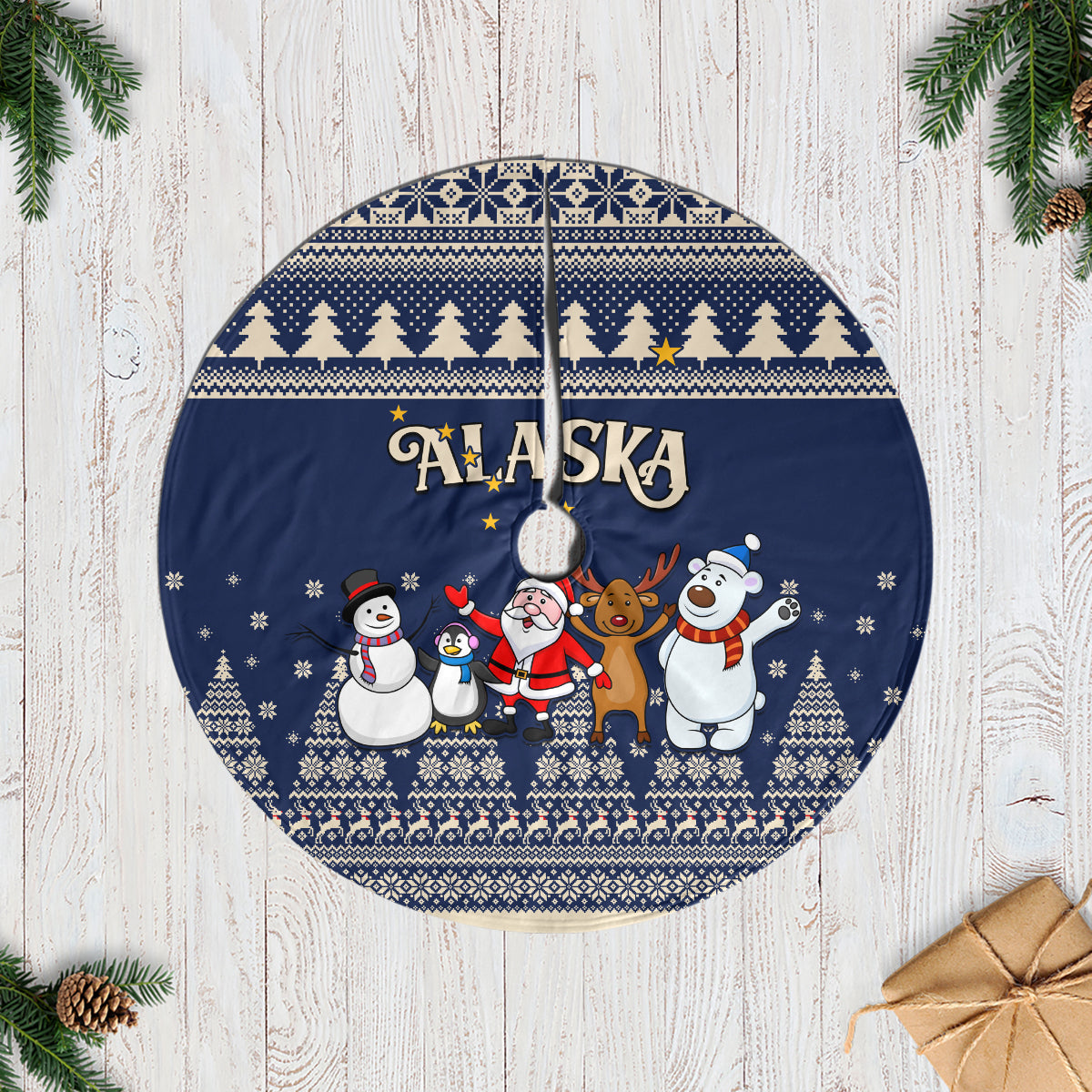 Alaska Christmas Tree Skirt Santa Claus With Snowman Reindeer Penguin - Wonder Print Shop
