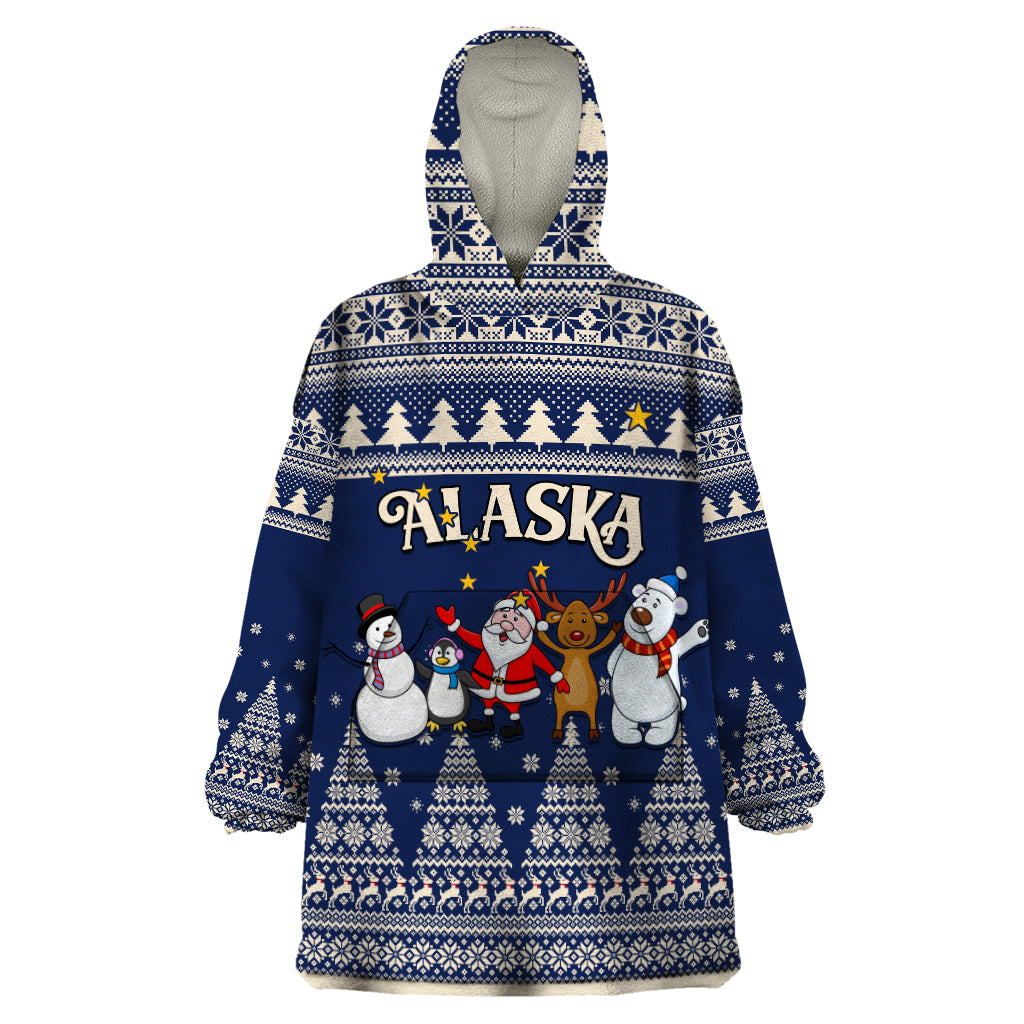 Custom Alaska Christmas Wearable Blanket Hoodie Santa Claus With Snowman Reindeer Penguin - Wonder Print Shop
