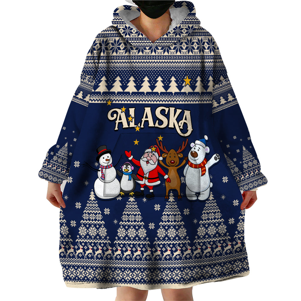 Custom Alaska Christmas Wearable Blanket Hoodie Santa Claus With Snowman Reindeer Penguin - Wonder Print Shop