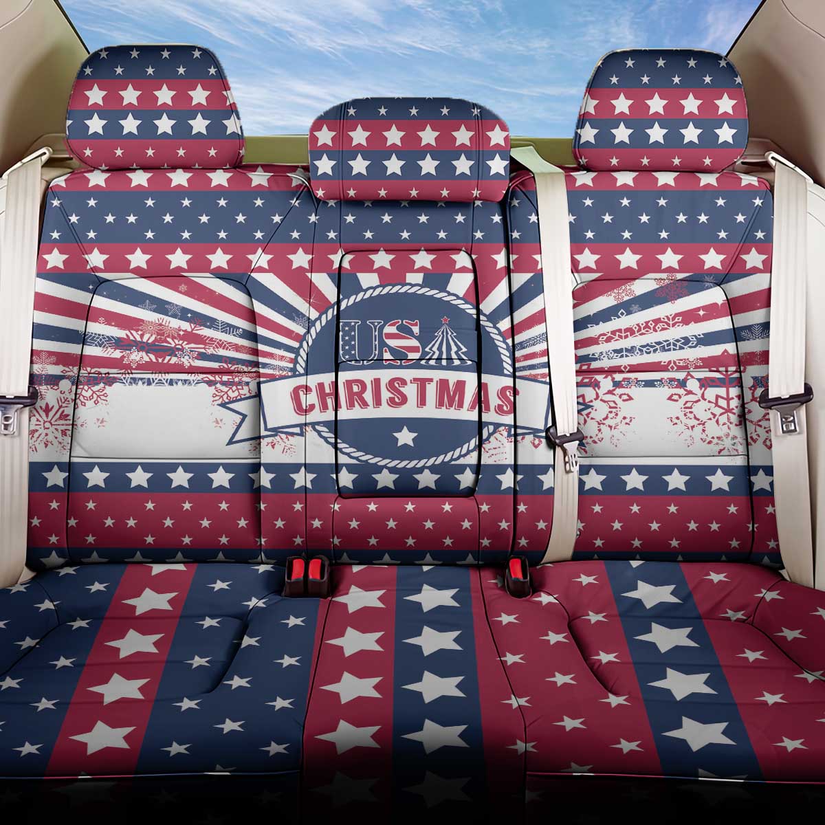 USA Christmas Back Car Seat Cover The Stars and Stripes Xmas Style - Wonder Print Shop