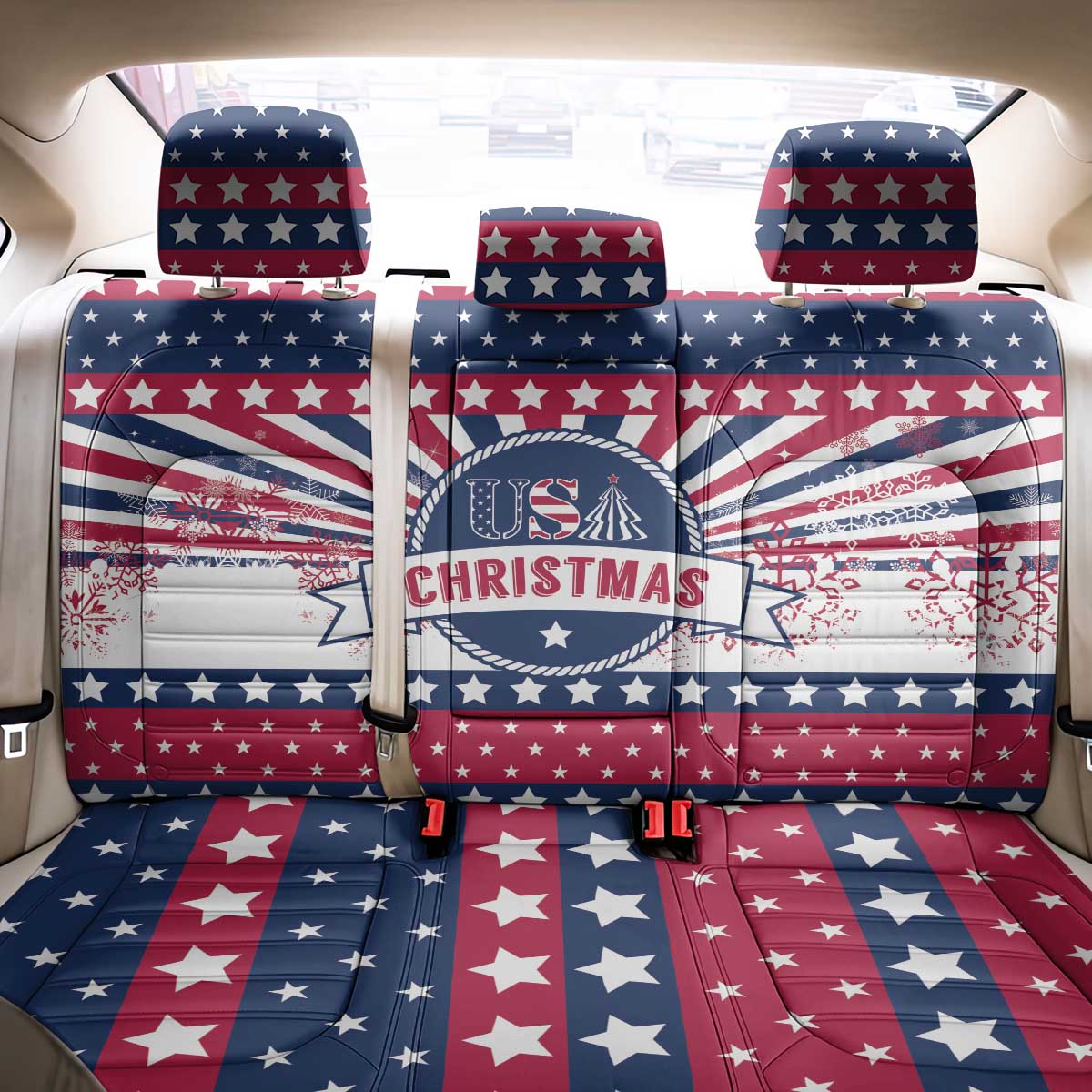 USA Christmas Back Car Seat Cover The Stars and Stripes Xmas Style - Wonder Print Shop