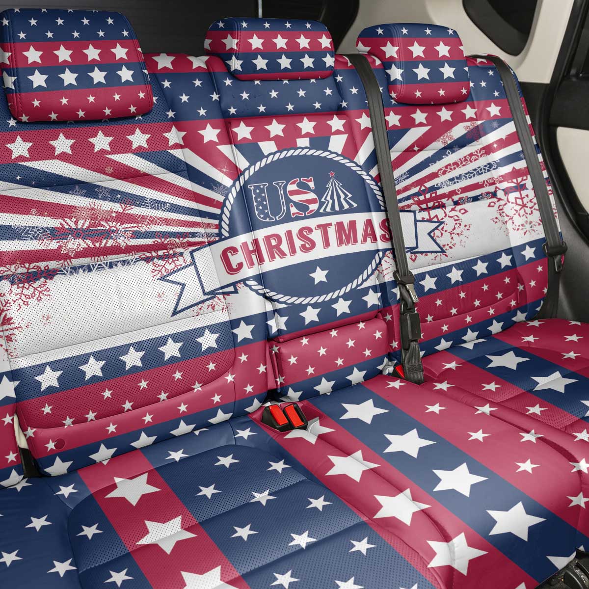 USA Christmas Back Car Seat Cover The Stars and Stripes Xmas Style - Wonder Print Shop