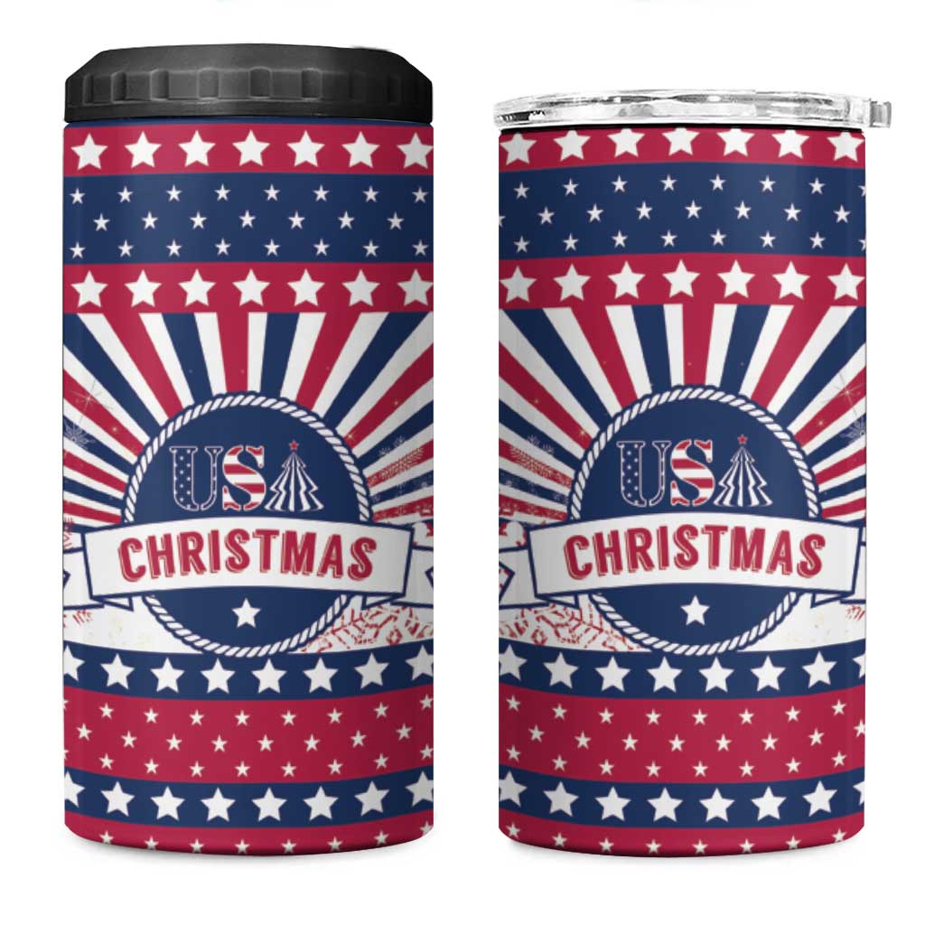 USA Christmas 4 in 1 Can Cooler Tumbler The Stars and Stripes Xmas Style - Wonder Print Shop